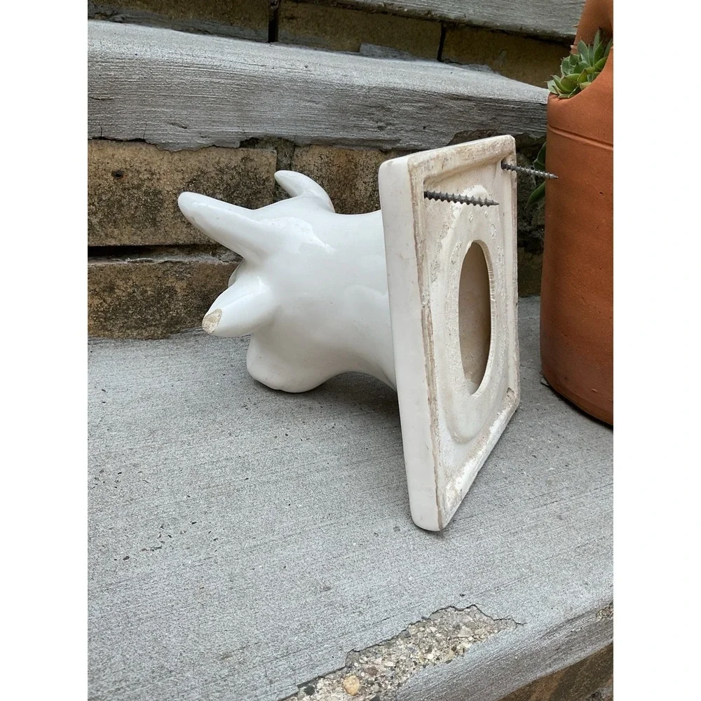 Ceramic Cow Holder Bull Head Towel Apron Hook Himark White Farmhouse Decor